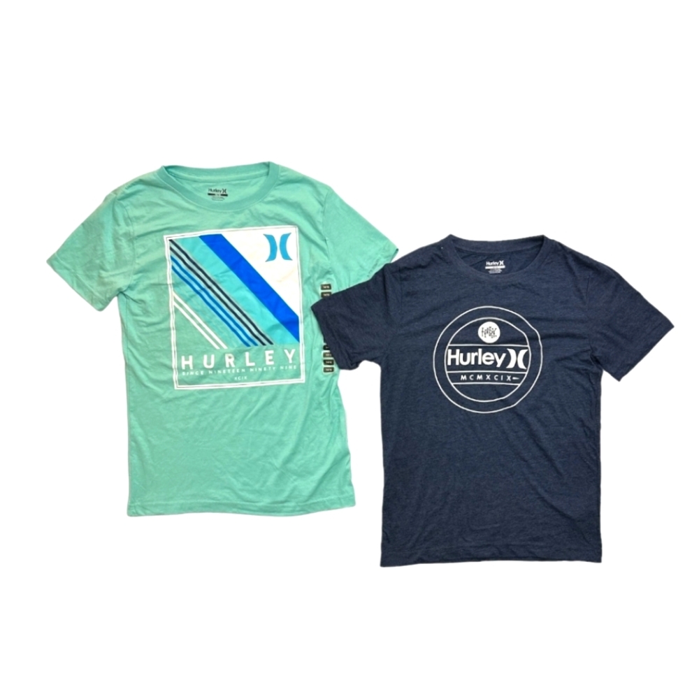 Hurley Youth Boy's 2 Pack Graphic Print Short Sleeve Tee (Heather Navy/Aqua #New